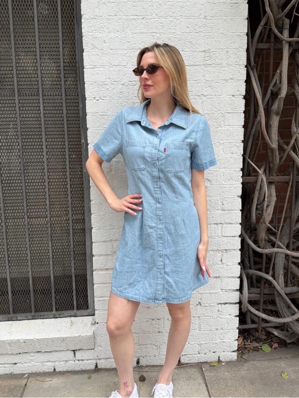 Levi's solid spread collar blue denim dress mini Size S #denim #western - Picture 3 of 6